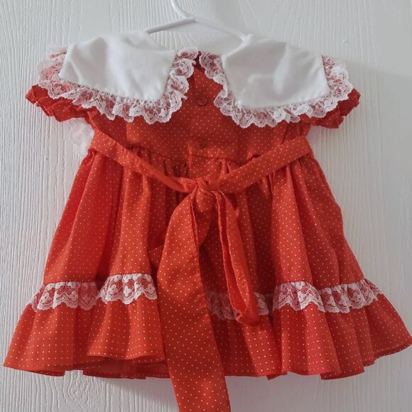 Vintage Kandy Ann Girls' Dress - Red with Small Dots & Ruffles - Made in the USA - Picture 2 of 2